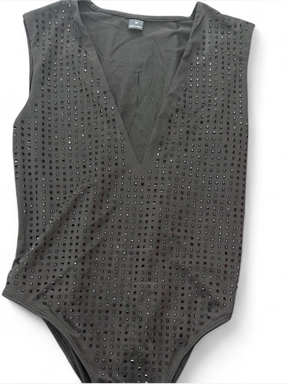 Black rhinestone V-Neck Bodysuit